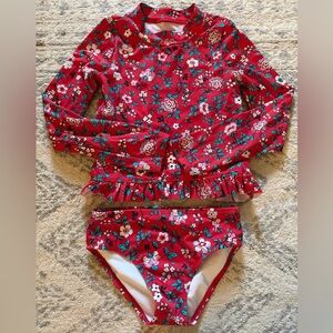 Janie and Jack Red Floral Kids Swim Rashguard Set
